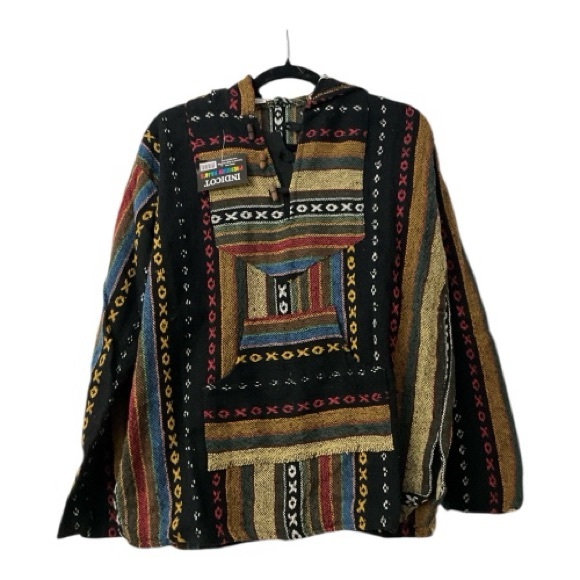indicot Tops - NWT Indicot premium 100% wool Baja Hoodie with Multicolor Stripes Sz L